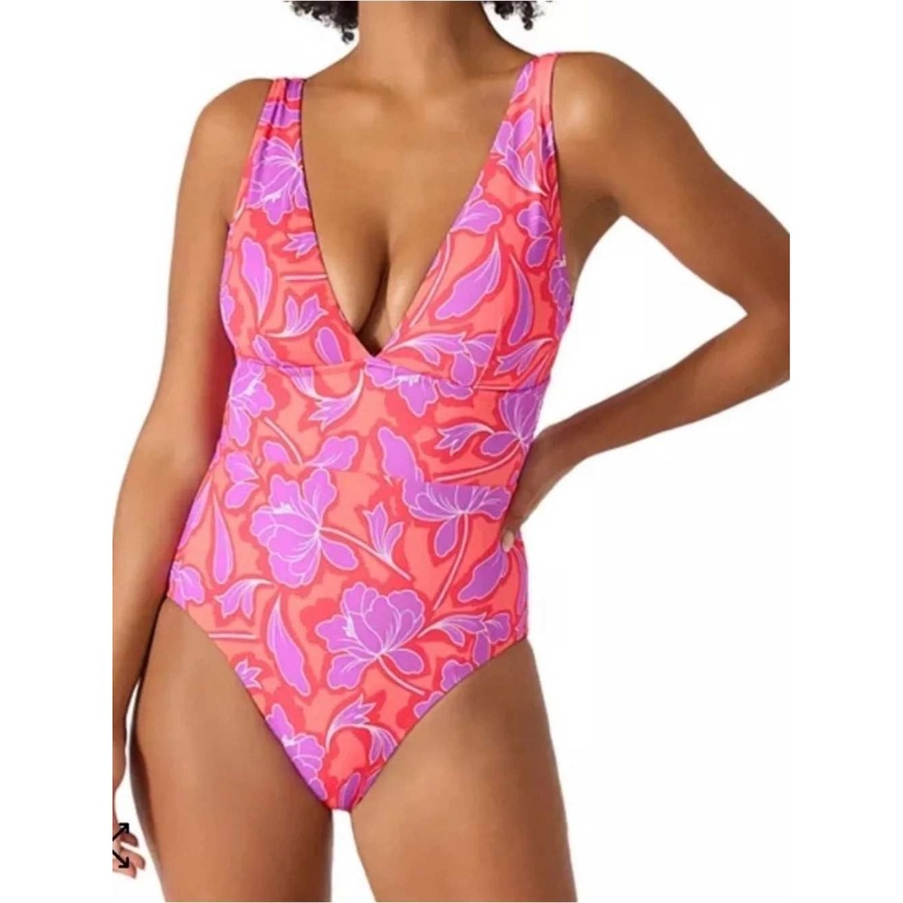Tommy Bahama Palm Modern Blissful One Piece Swimsuit Pure Coral Floral 10